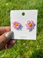 Green Floral Daisy Sunflower Summer Boho Studs, Image 3 of 8