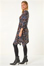 Navy  Floral Print Hanky Hem Stretch Dress, Image 3 of 5