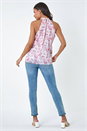 Light Pink Floral Print Halter Neck Frill Top, Image 3 of 5