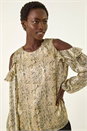 Stone Snake Print Frill Cold Shoulder Top, Image 4 of 5