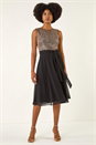 Gold Sequin Bodice Belted Chiffon Dress, Image 2 of 5
