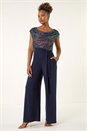Navy Sequin Bodice Cowl Neck Jumpsuit, Image 1 of 5