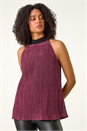 Rose Glitter Plisse Halter Neck Top, Image 2 of 6