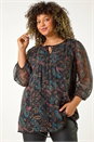 Blue Curve Tie Neck Metallic Top, Image 4 of 5
