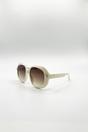 Beige SVNX Beige Bold Round Oversized Sunglasses In Cream, Image 2 of 5