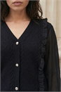 Black Woven Sleeve Buttoned Knit Jumper, Image 4 of 4