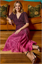 Wine Ombre Shimmer Plisse Midi Dress, Image 4 of 4