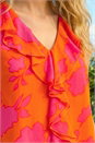 Orange Tropical Print Ruffle Vest Top, Image 4 of 4