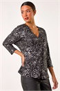 Silver Metallic Soft Touch V-Neck Top, Image 4 of 5