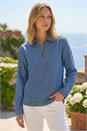 Indigo Collared Zip Front Denim Top, Image 1 of 4