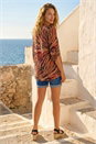 Burgundy Animal Print Pintuck Shirt, Image 3 of 4
