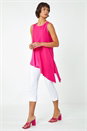 Cerise Satin Contrast Asymmetric Chiffon Tunic Top, Image 1 of 5