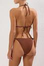 Brown WOVCOR Brown Micro Pattern Triangle Bikini Set with Tie Side Bottom and Halterneck, Image 4 of 4