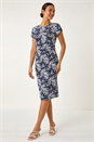 Navy  Floral Print Pleat Detail Shift Dress, Image 2 of 5