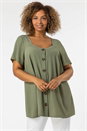 KHAKI Curve Square Neck Button Down Blouse, Image 3 of 4