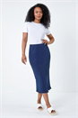 Navy  Petite Plain Bias Cut Midi Skirt, Image 2 of 5