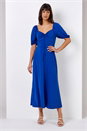Royal Blue Ruched Jersey Tie Detail Midi Dress, Image 3 of 4
