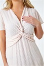 Light Pink Petite Textured Spot Twist Front Midi Dress, Image 5 of 5