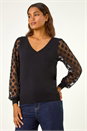 Black Polka Dot V-Neck Sleeve Knit Jumper, Image 4 of 5