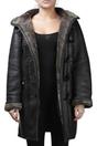Black Womens Shearling Hooded Duffle Coat-Lile, Image 4 of 6
