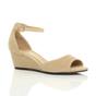 Natural AJVANI Natural Mid Wedge Heel Ankle Strap Sandals, Image 1 of 6