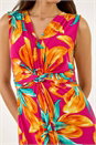 Fuchsia Floral Twist Front Stretch Maxi Dress , Image 5 of 5
