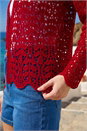 Burgundy Crochet Edge To Edge Cardigan, Image 4 of 4