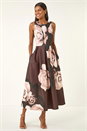 Chocolate Floral Print Premium Stretch Midi Dress, Image 2 of 5