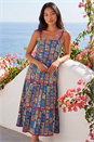Navy  Petite Print Ric Rac Tiered Midi Dress, Image 2 of 4