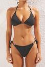 Black Textured Triangle Bikini Set with Ring Detail and Tie Side Bottom, Image 3 of 4