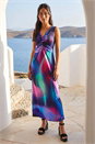 Purple Petite Abstract Twisted Dress, Image 3 of 4