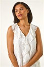 Ivory  Lace V-Neck Ruffle Front Top, Image 1 of 5