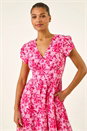 PINK Floral Print Midi Tea Dress, Image 4 of 5
