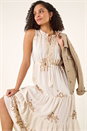 Ivory  Floral Print Tiered Maxi Dress, Image 2 of 6