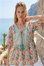 PINK Floral Print Tassel Neck Top, Image 2 of 4