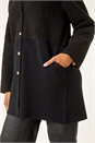 Black Collarless Contrast Button Knit Jacket, Image 6 of 6
