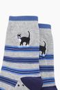 Grey Embroidered Cat Combed Cotton Socks, Image 2 of 4