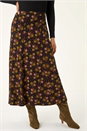 Black Floral Print Stretch Midi Skirt , Image 1 of 7