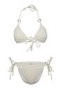 Beige Textured Triangle Bikini Set with Ring Detail and Tie Side Bottom, Image 2 of 4