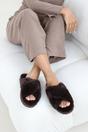 Brown 'Cuddle' Cross Over Fluffy Slippers, Image 2 of 2