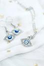 Silver Hamsa Evil Eye Zircon Dangle Earrings, Image 2 of 2