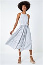 Blue Tiered Cotton Halter Neck Stripe Dress, Image 3 of 5