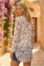 White Shimmer Floral Print Button Up Blouse, Image 3 of 4