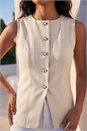 Cream  Buttoned Waistcoat, Image 4 of 4