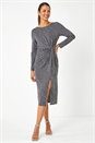 Grey Glitter Twist Detail Stretch Dress, Image 1 of 5
