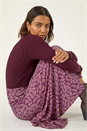 Bordeaux Spring Leaf Stretch Midi Skirt, Image 2 of 5