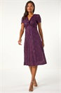 Purple Sequin Lace Twist Front Midi Dress, Image 3 of 5