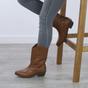 Tan Low Cuban Heel Embroidered Cowboy Western Boots, Image 5 of 6