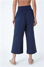 Navy  Elastic Waist Wide Leg Cotton Cropped Culottes, Image 3 of 5