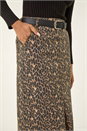 Brown Animal Print Stretch Midi Skirt, Image 5 of 5